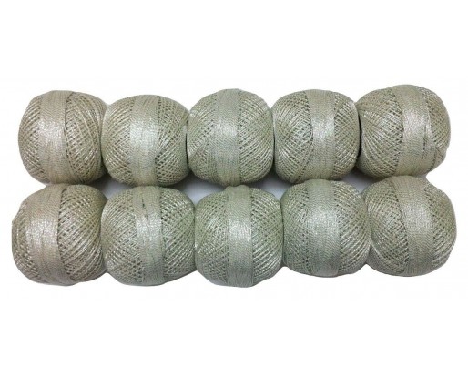 PLATINUM with SILVER - Lot Set of 10 - Cotton with Lurex Jari Zari Yarn Thread - For Crochet Lace Knitting Embroidery Trim - 1000+ Yards - 200 Grams